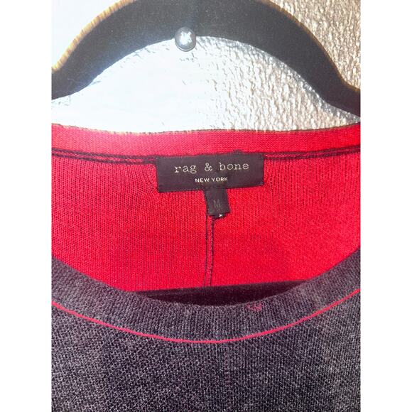 Rag & Bone Andee Sweater Dress Medium Gray Red Merino Wool Cotton Stretch Casual - Picture 8 of 13